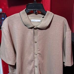 Tan Casual Button Down Shirt with Short Sleeves